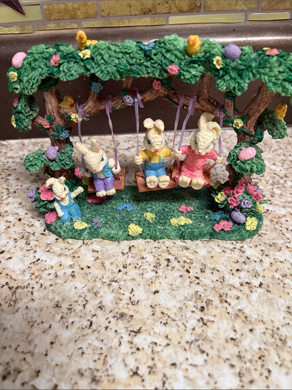 Whimsical Bunny Family Swing Set - Multi-Color Figurine